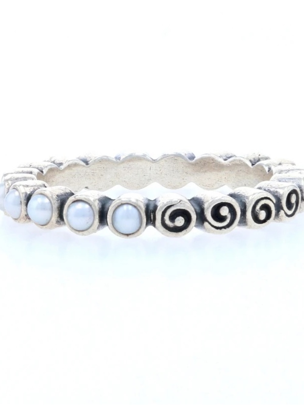 Pandora Sterling Silver Spiral Ring with White Pearl Accents
